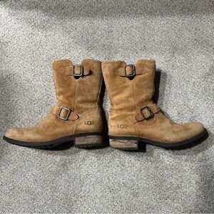 UGG Women's Brown Suede Leather Moto Boots